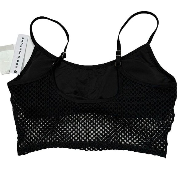 Robin Piccone Sz L Bikini Top Black Pua Fishnet Mesh Cami Swimsuit Top New NWT - Picture 4 of 5